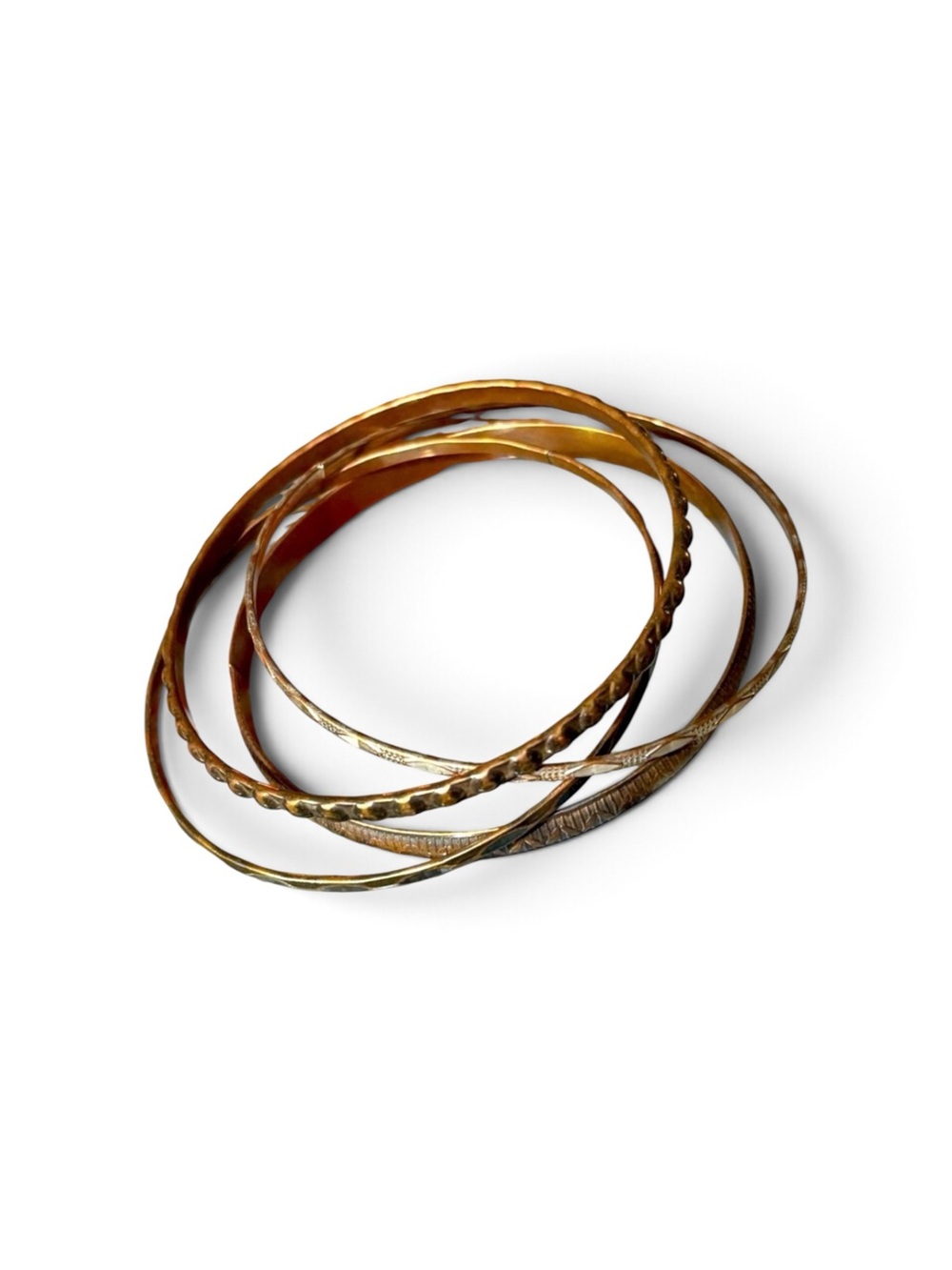 Set/4 Copper Etched Vintage Bangle Set